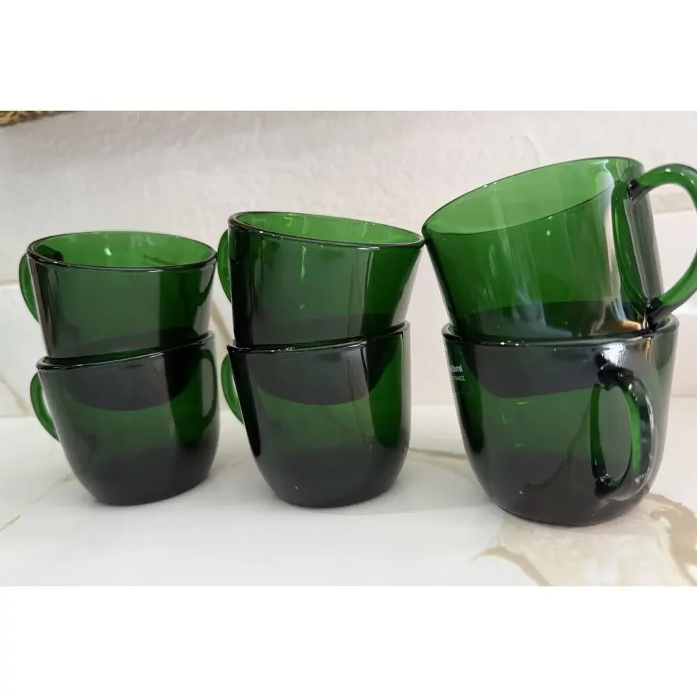 Vintage Crate And Barrel Green Emerald Glass Punch Cups Set of 6 Made in France